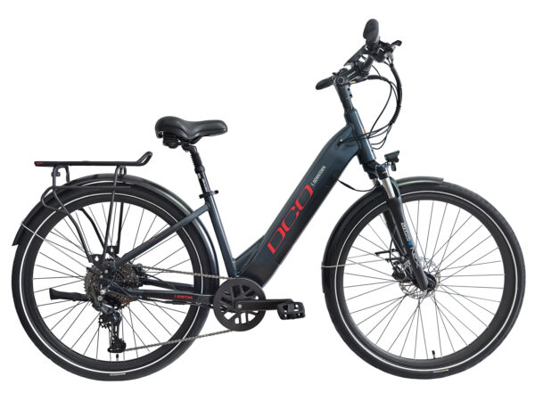 VÉLO DCO E-DOWNTOWN 700 500W / 15"-38cm /Gris-Bleu-Rouge mat